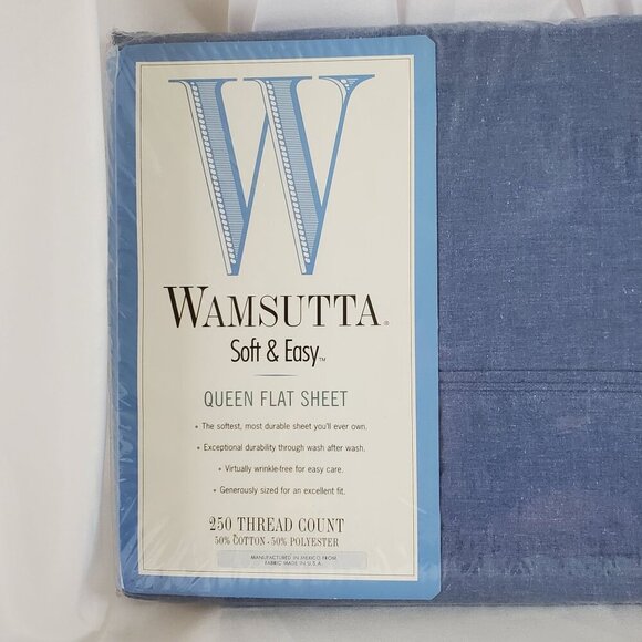 Wamsutta Queen Flat Sheet Denim Blue 250 Thread Count 50% Cotton 50% Polyester - Picture 3 of 11